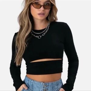 Adika Black Long Sleeve Cutout Top Size S